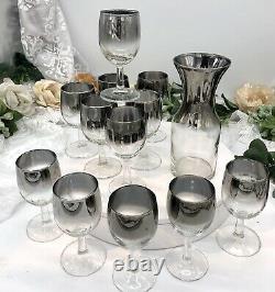 Queens Luster Mid Century Modern Decanter and Wine Glasses Set 13 Pc set