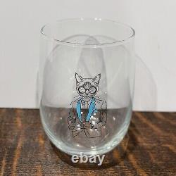 RARE ROYAL LEERDAM Pier 1 Stemless Wine Glasses Set of 4 Cats Dressed Up Party