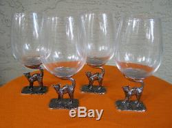 RARE! Set of 4 Pottery Barn BLACK CAT WINE GLASSES Goblets Handmade Halloween