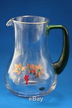 ROEMER BOCKLING GREEN STEM GILT TRIM WINE GLASSES & PITCHER SET WithCRYSTALS c1950