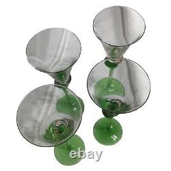 ROSENTHAL CRYSTAL Tulip Pedestal Wine Glasses Goblets Green Clear Set Of 4 READ