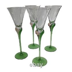 ROSENTHAL CRYSTAL Tulip Pedestal Wine Goblets Glasses Double Stem Set Of 4 NWOT
