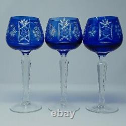 Rare Ajka Marsala Crystal Decanter Wine Glasses Set Cobalt Blue Bohemian Czech