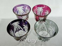 Rare Antique BACCARAT Flawless Crystal Set 4 x Multi-Color Red Wine Goblet