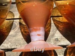 Rare MCM Amberina Glass Goblet Set Antique Milk Swirls Hand Blown Art Deco Wine