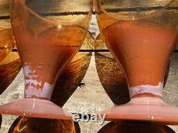 Rare MCM Amberina Glass Goblet Set Antique Milk Swirls Hand Blown Art Deco Wine