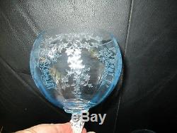 Rare Set of 2 Fostoria Navarre Blue Crystal Balloon Wine Glasses Magnum 7 1/8