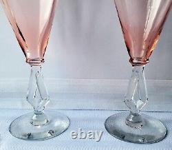 Rare Set of Three Morgantown Pink Art Moderne Wine Water Goblets