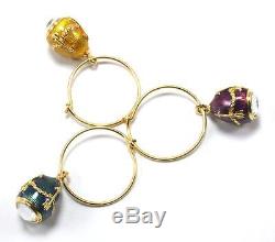 Rare Vintage Set Of Six Wine Glass Ring Charm Faberge Egg With Enamel & Crystal