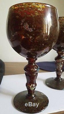 Red Moss Agate Wine Goblet/glass Set Made In Poland. Neiman Marcus. Rare, Rare