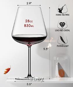 Red Wine Glasses Set of 4 28Oz Large Wine Glasses Hand Blown Crystal-Clearer, L