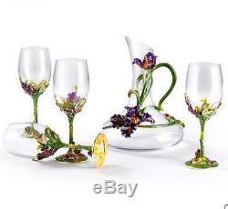 RoRo Luxury Enameled Wine Decanter & Glasses Set Bohemian & Swarovski Crystal