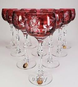 Ruby Cranberry Cut To Clear Set Of 10 Tall Wine Grape Cut Hocks Dresden Crystal