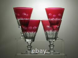 Ruby Red Cut To Clear Claret Wine Glasses/water Goblets Set Of 4 6 Tall