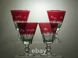 Ruby Red Cut To Clear Claret Wine Glasses/water Goblets Set Of 4 6 Tall