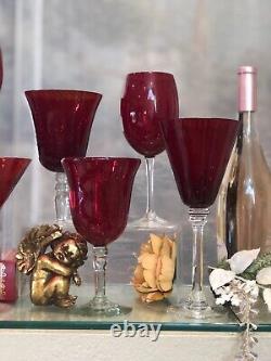 Ruby Red Drinking Glass Set Wine / Water Goblets Mixed Set Sized Glasses 12 Pc
