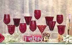 Ruby Red Drinking Glass Set Wine / Water Goblets Mixed Set Sized Glasses 12 Pc