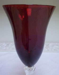 Ruby Red Flared Bowl Water Wine Goblet Stacked Ball Stem Blown Art Glass Set 8