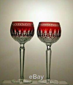 Ruby Red Waterford Crystalclarendon Cut Wine Hock Glasses Set Of 2 7 7/8