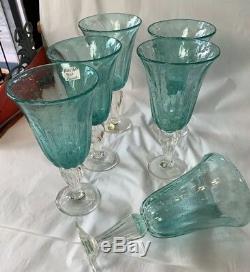 SABA Biot France Handblown Water/Wine Glasses Set Of 6 Turquoise