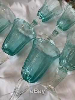 SABA Biot France Handblown Water/Wine Glasses Set Of 6 Turquoise