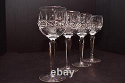 SET 4 Waterford Crystal Kylemore Stem Hock Wine Glasses Goblets Stemware 7 1/2