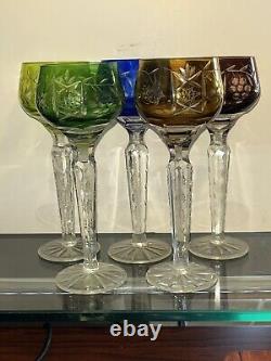 SET 5 BOHEMIAN CRYSTAL CLEAR Ind Wine GOBLETS Multi Colored Germany