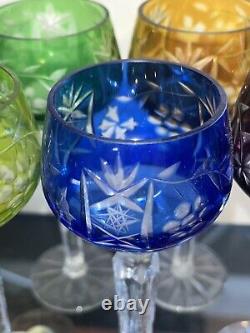 SET 5 BOHEMIAN CRYSTAL CLEAR Ind Wine GOBLETS Multi Colored Germany