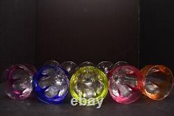 SET 5 MOSER Crystal CUT TO CLEAR Hock Wine Glasses Lady Hamilton MULTI Colored