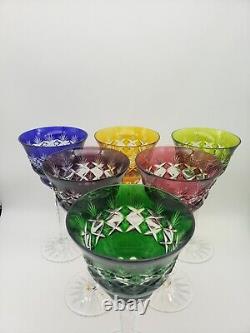 SET 6 BOHEMIAN CZECH CUT TO CLEAR CRYSTAL Wine Glasses GOBLETS Multi Colored 8