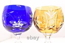 SET 6 BOHEMIAN CZECH CUT TO CLEAR CRYSTAL Wine Hocks Glasses Goblet MULTI COLOR