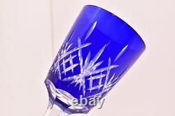 SET 6 BOHEMIAN CZECH CUT TO CLEAR CRYSTAL Wine Hocks Glasses Goblets Cobalt BLUE