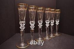 SET 6 St Saint Louis France Excellence Champagne Flutes Glasses 10.75 Gold Trim