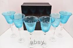 SET 6 Van Gogh Museum Crystal ETCHED Almond Blossom Wine Glasses Cut to Clear
