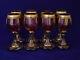 SET 8 ANTIQUE 19thC MOSER BOHEMIAN GILT CRANBERRY CABOCHON WINE GOBLETS GLASS