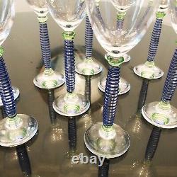 SET OF 10 Salviati Stringa Wine Glasses Goblets Blue Stem
