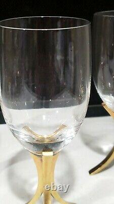 SET OF 4- MCM Fostoria TRIUMPH Gold Metal Base WINE GLASSES