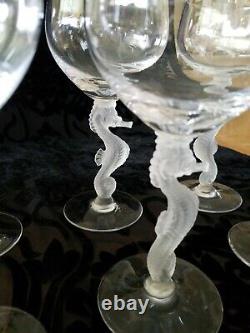 SET OF 6 Bayel Crystal Frosted Seahorse Liquor Cocktail Glasses France 6 3/8 H
