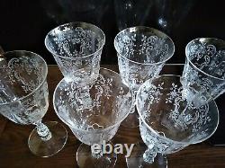 SET OF 6 Fostoria Etched Crystal Meadow Rose 7 5/8 Water Wine Goblet Glasses