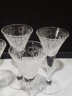 SET OF 8- Elegant Etched Clear Glass Cambridge PORTIA Sherry Wine Cordial Stems