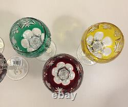 SET Of 6 Hungarian CUT TO CLEAR CRYSTAL Wine Hocks Glasses Goblet MULTI COLOR