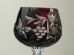 SET of 3 ANTIQUE NACHTMANN TRAUBE BOHEMIAN HAND CUT RUBY WINE GLASS FACETED STEM