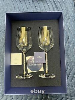 SWAROVSKI Wine Glass Pair Set Crystal Line Silver