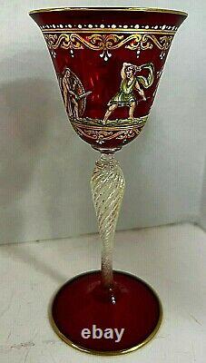Salviati Red Murano Glass Enamel Goblet / Wine Glass Set Of 6
