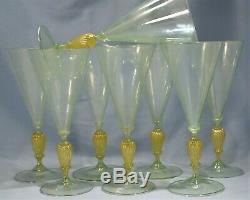 Salviati Venetian Light Pale Green Art Glass Set of Eight Wine Stems/Goblets