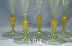Salviati Venetian Light Pale Green Art Glass Set of Eight Wine Stems/Goblets