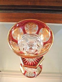 Set 10 Baccarat Cut To Clear Cranberry Ruby Empire Hollow Stem Wine Goblets