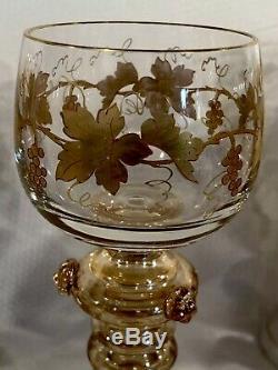 Set 12 Fritz Heckert Hock Wine Roemer Glasses W Master Czech Bohemian Moser 1880