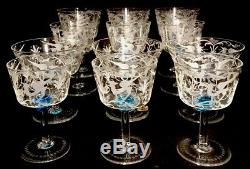 Set 12 Salviati Murano Glass Hand Etched Champagne Coupe / Wine Goblet Vintage