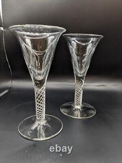 Set 2 Antique Spiral Twist Stem Wine Glasses Tulip Shape Bowl 6.5 Pontil